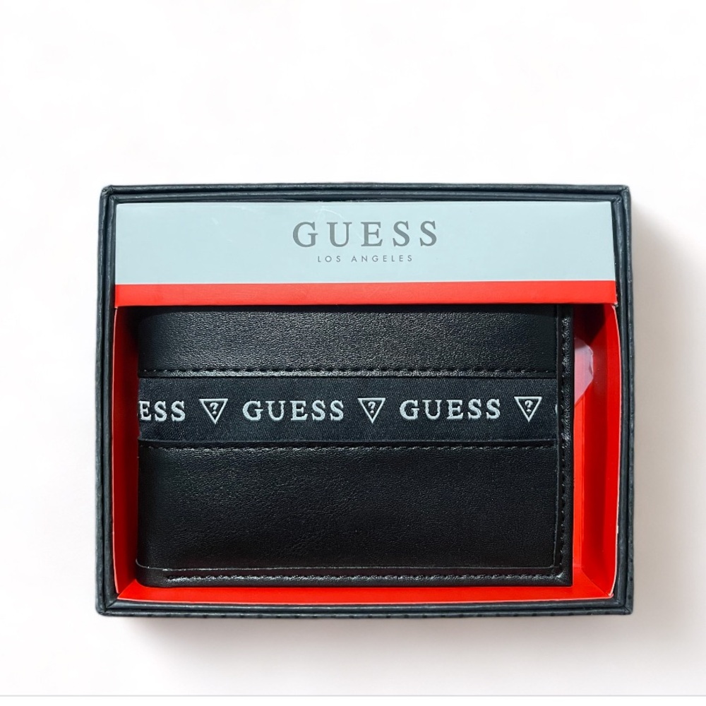 Guess Men's Wallet in Fine Leather Men's, Black White